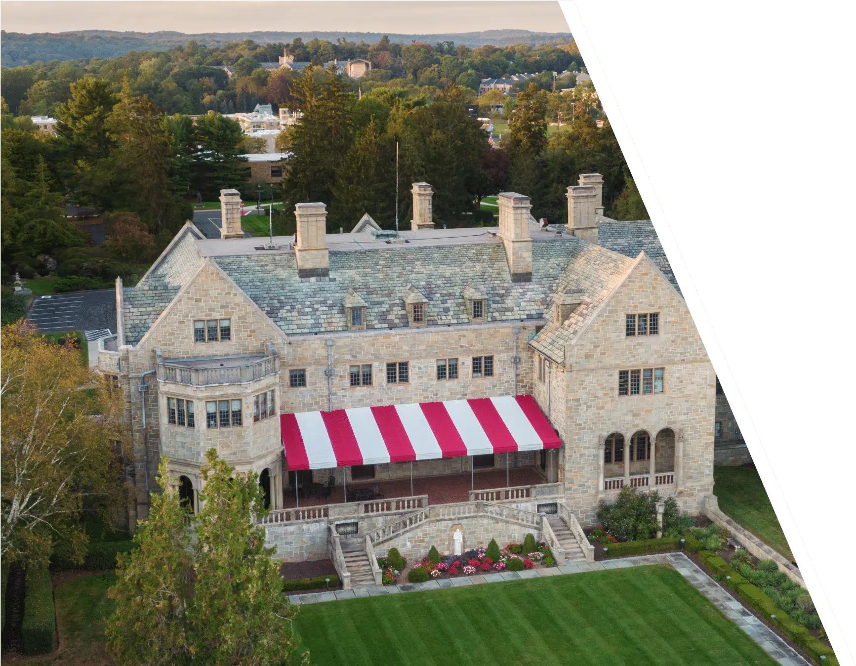 outdoor aerial photo of a campus building