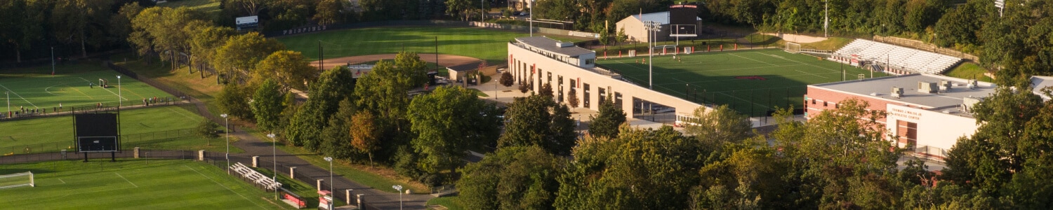 an aerial photo of college buildings